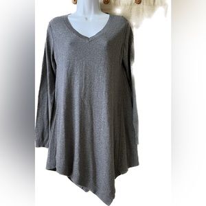LOGO Lori Goldstein cashmere GRAY cotton long tunic lightweight sweater XS